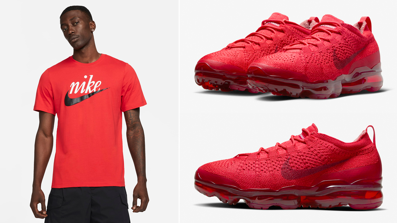 Nike-Air-VaporMax-2023-Flyknit-Track-Red-T-Shirt-Match-Outfit