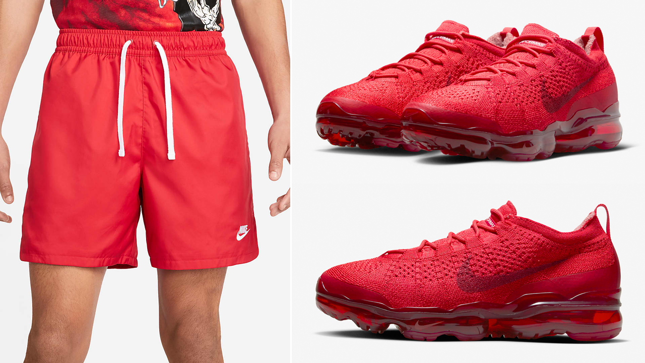 Nike-Air-VaporMax-2023-Flyknit-Track-Red-Woven-Shorts-Match-Outfit