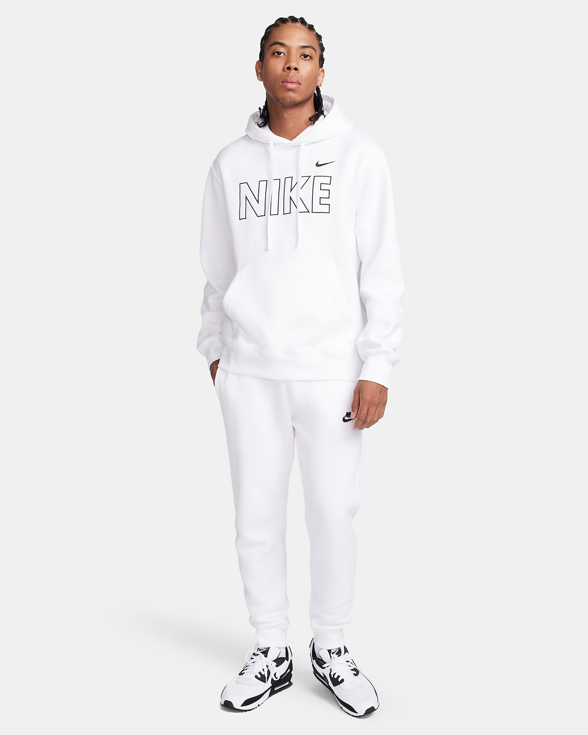 Nike-Sportswear-Club-Fleece-Pullover-Hoodie-White-Black-Outfit