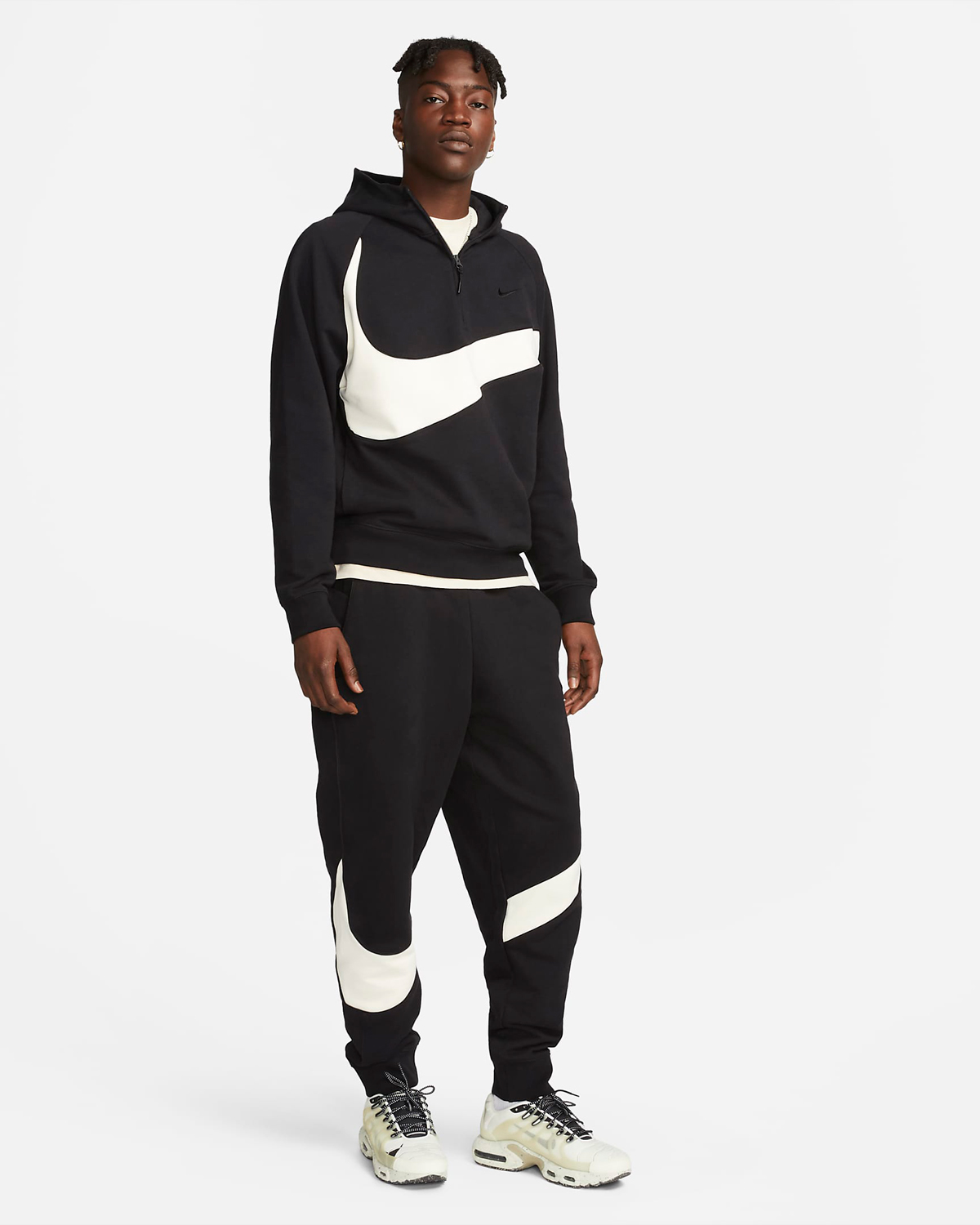 Nike-Sportswear-Swoosh-Half-Zip-Hoodie-Black-Coconut-Milk-Outfit