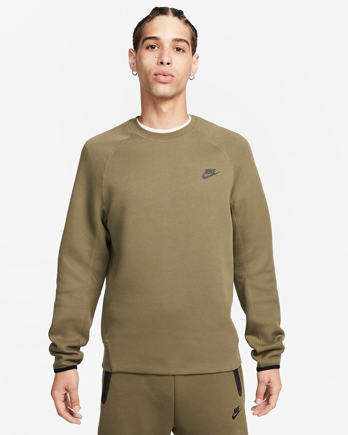 Nike Tech Fleece Crew Sweatshirt Medium Olive Black