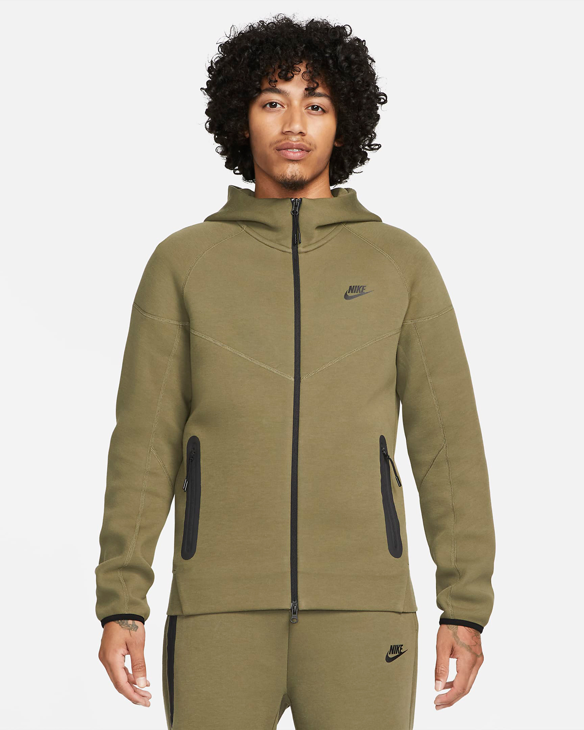 Nike Tech Fleece Full Zip Hoodie Medium Olive Green