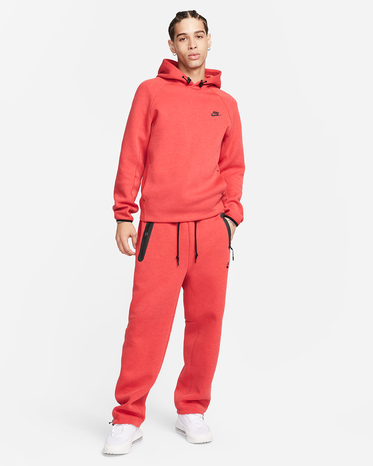 Nike Tech Fleece Open Hem Sweatpants Light University Red Heather Black Outfit