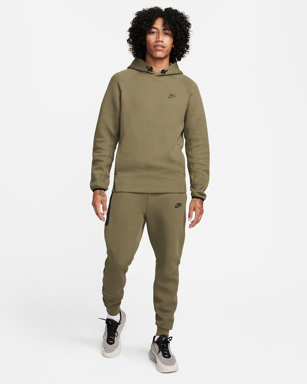 Nike Tech Fleece Pullover Hoodie Medium Olive Black Outfit