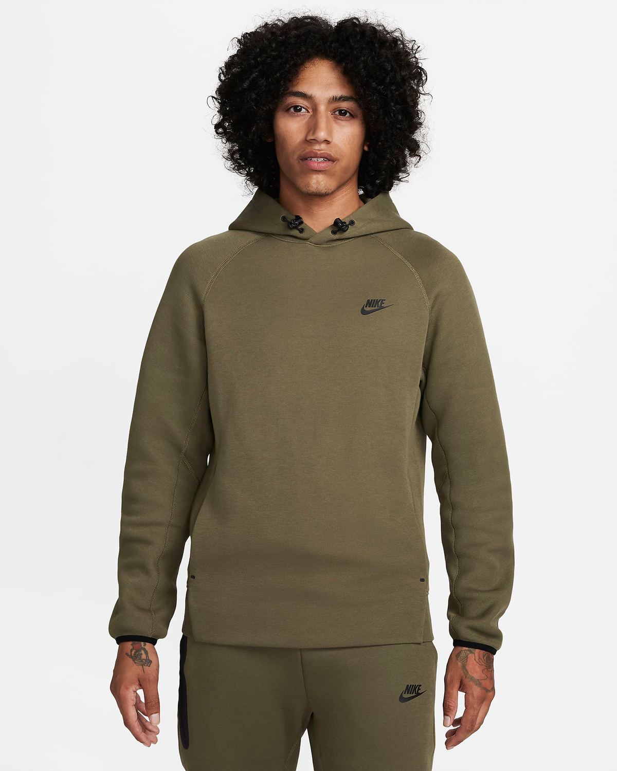 Nike Tech Fleece Pullover Hoodie Medium Olive Black