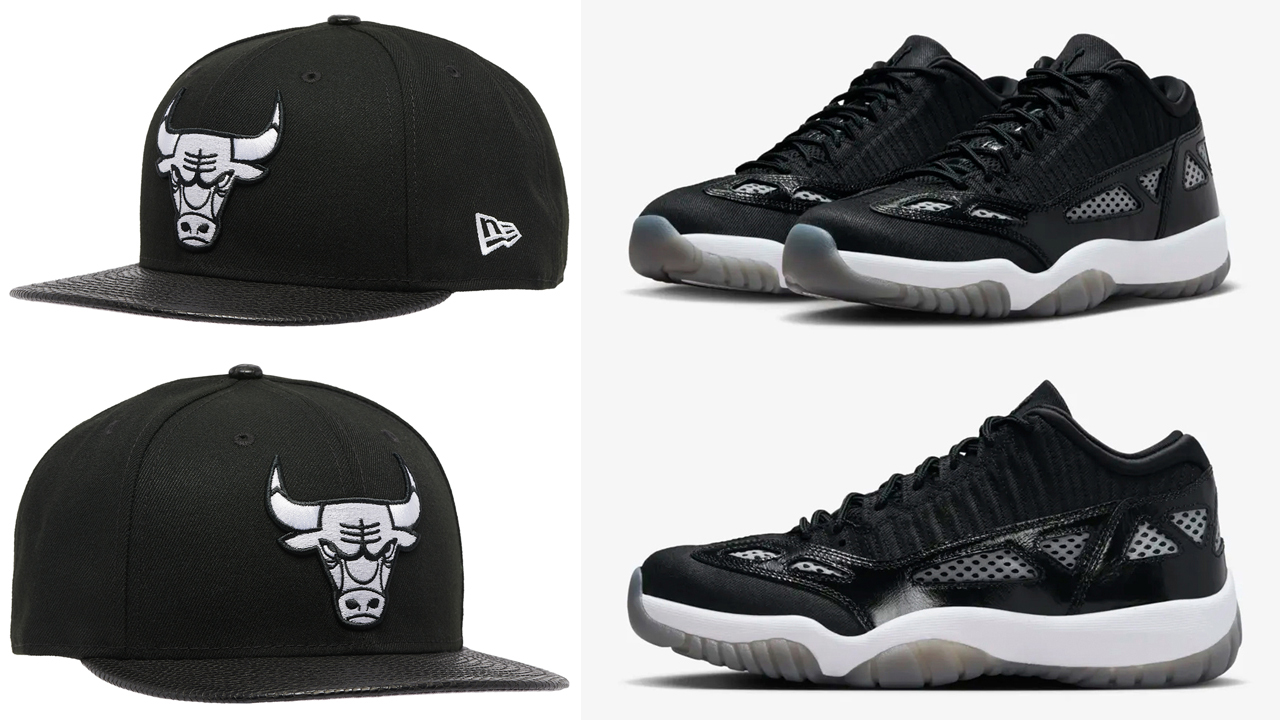 Air-Jordan-11-Low-IE-Black-White-Bulls-Hat