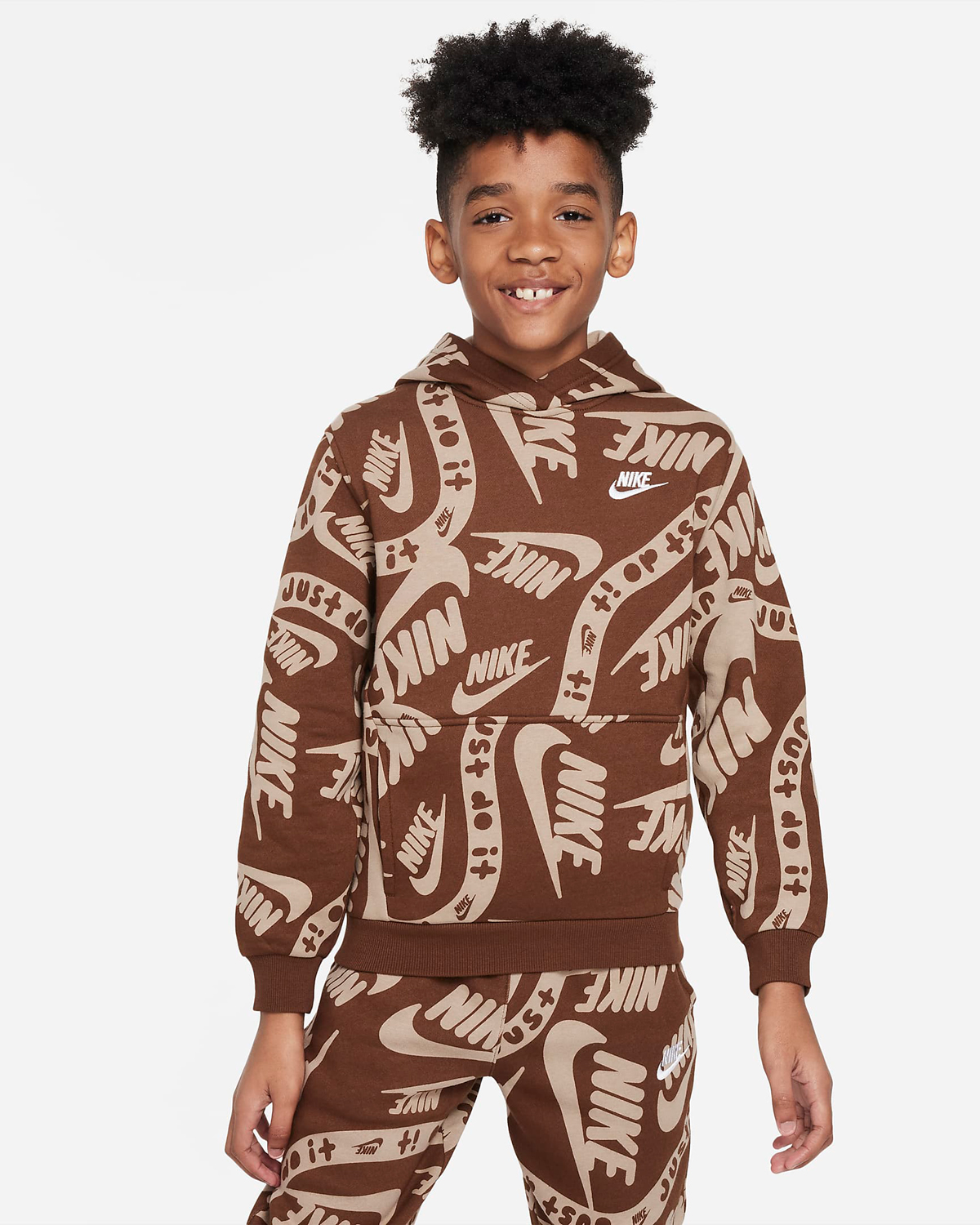 Nike-Club-Fleece-Printed-Hoodie-Cacao-Wow-Big-Kids-GS-Grade-School