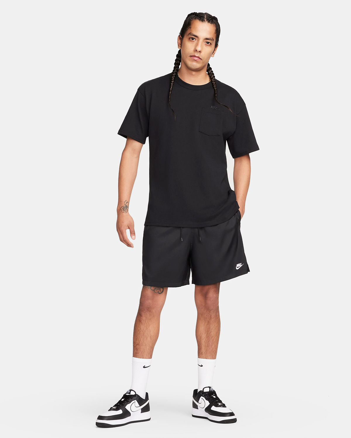 Nike Club Woven Flow Shorts Black White Outfit