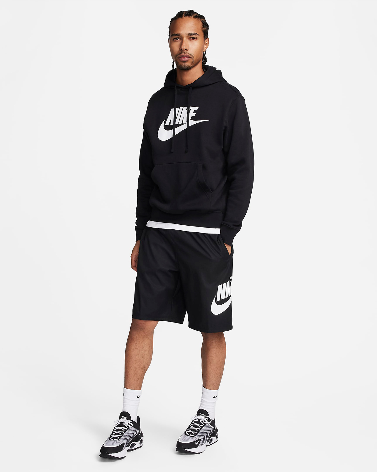 Nike Club Woven Shorts Black White Outfit