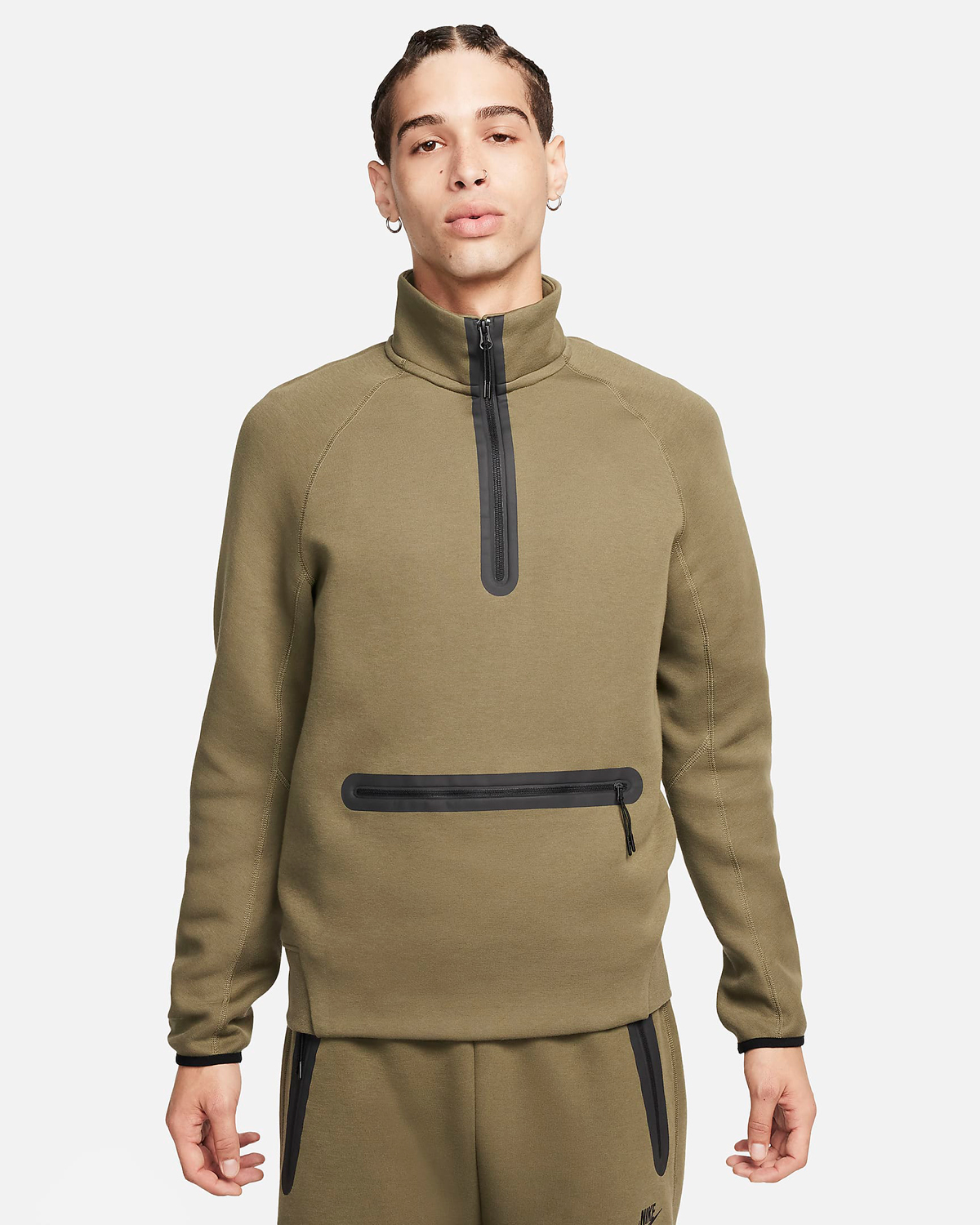 Nike-Tech-Fleece-Half-Zip-Sweatshirt-Medium-Olive