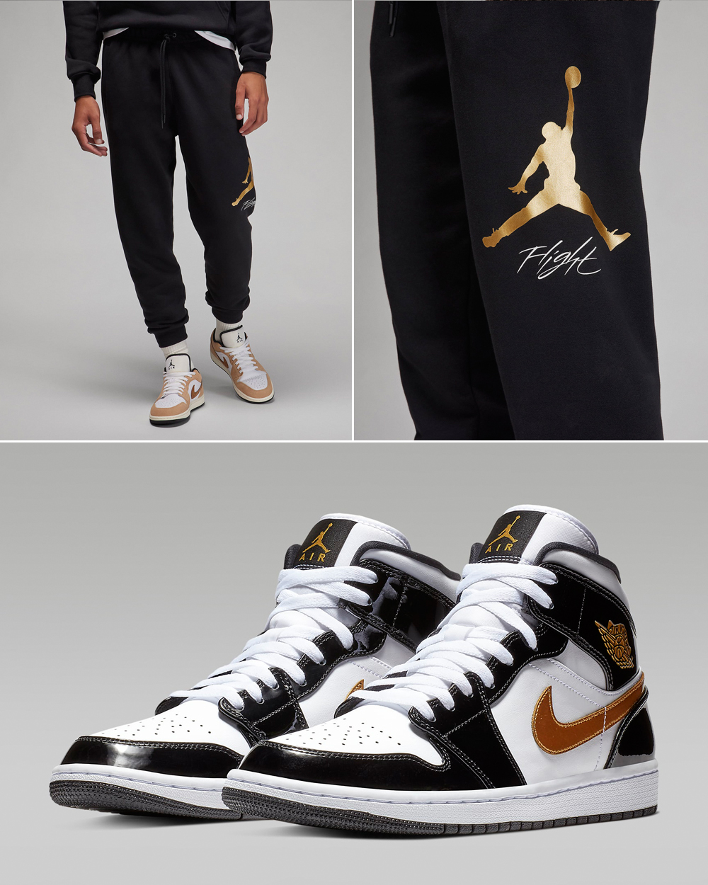 Air-Jordan-1-Mid-Patent-Black-Gold-Pants