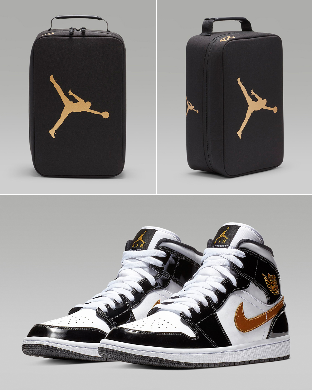 Air-Jordan-1-Mid-Patent-Black-Gold-Shoebox-Bag
