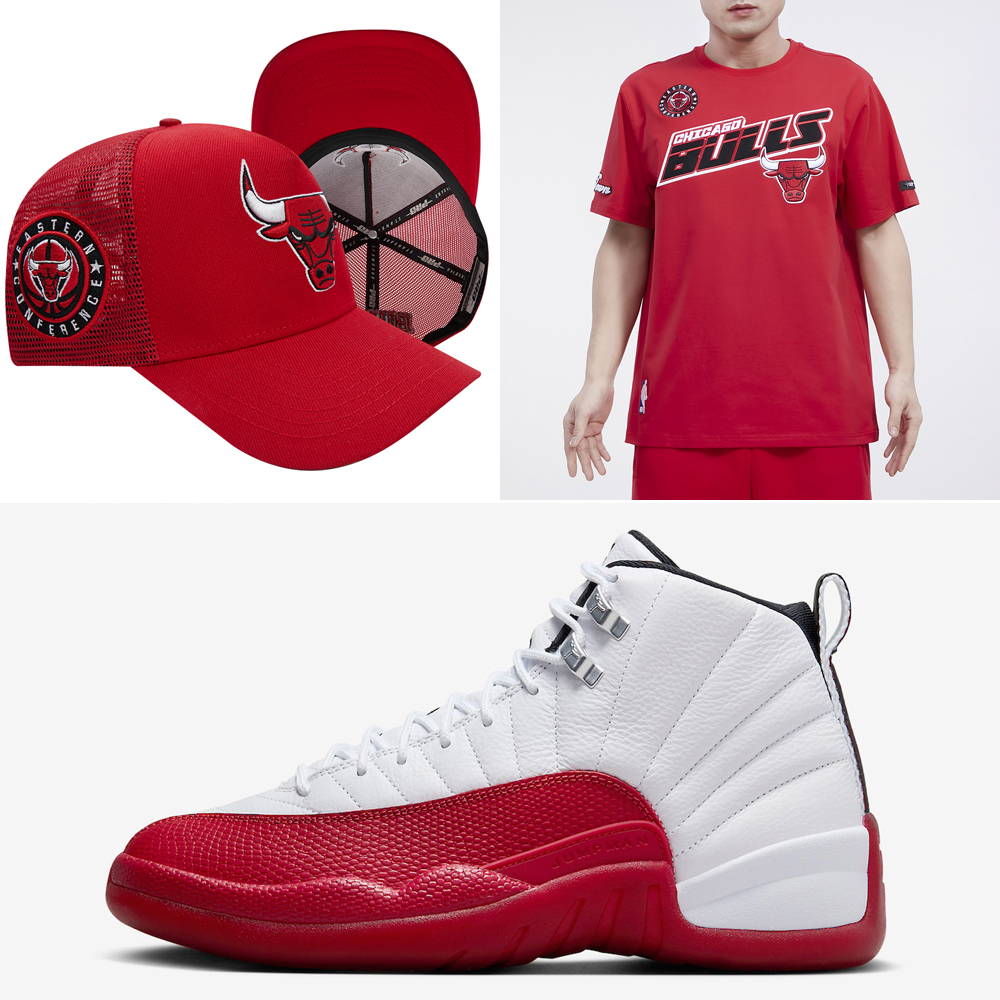 Air-Jordan-12-Cherry-Bulls-Hat-Shirt