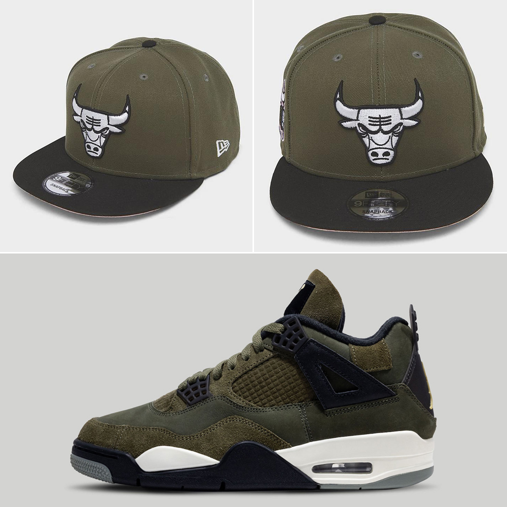 Air-Jordan-4-Craft-Medium-Olive-Bulls-Hat-New-Era