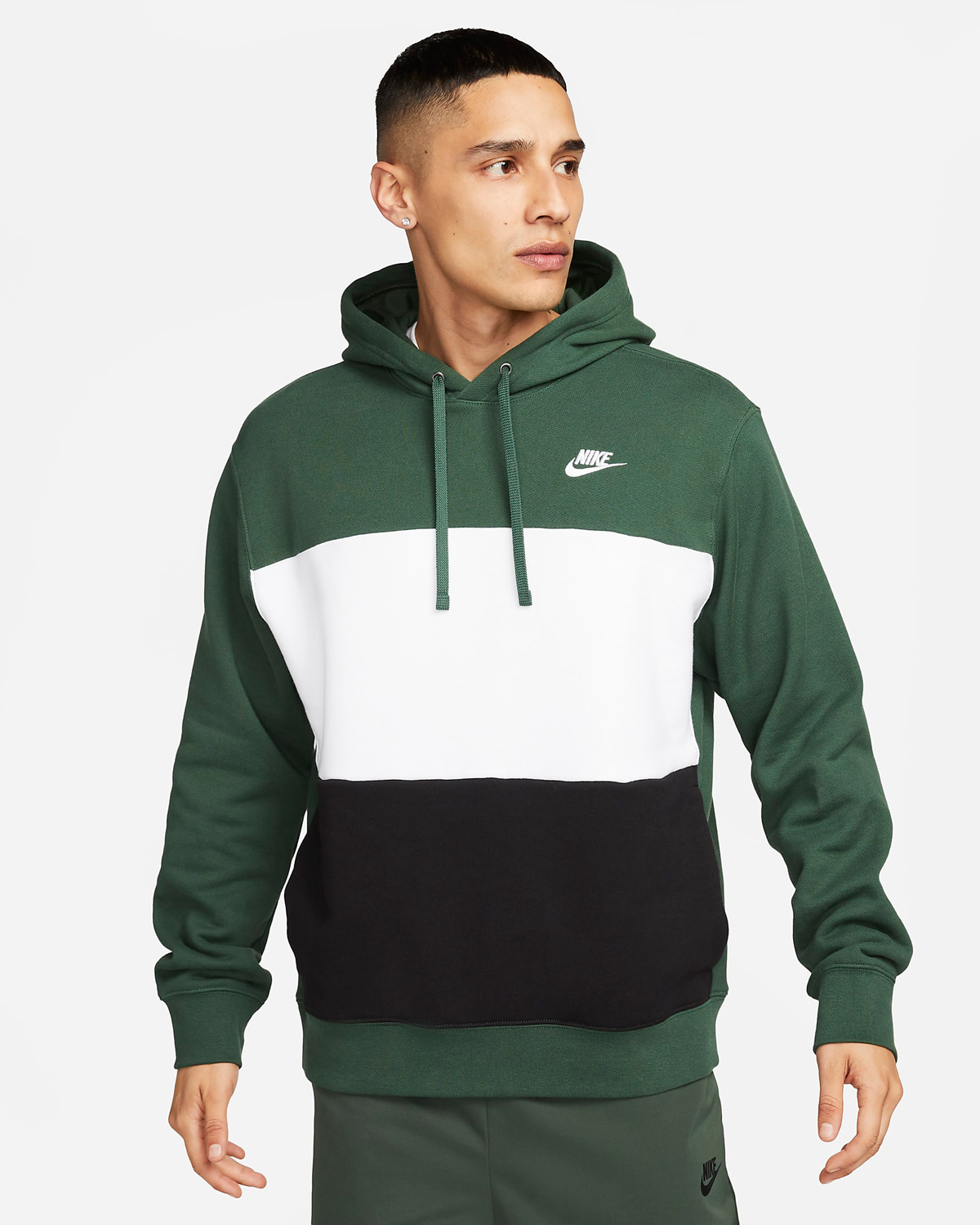 Nike-Club-Fleece-Color-Blocked-Hoodie-Fir-Green-Black-White