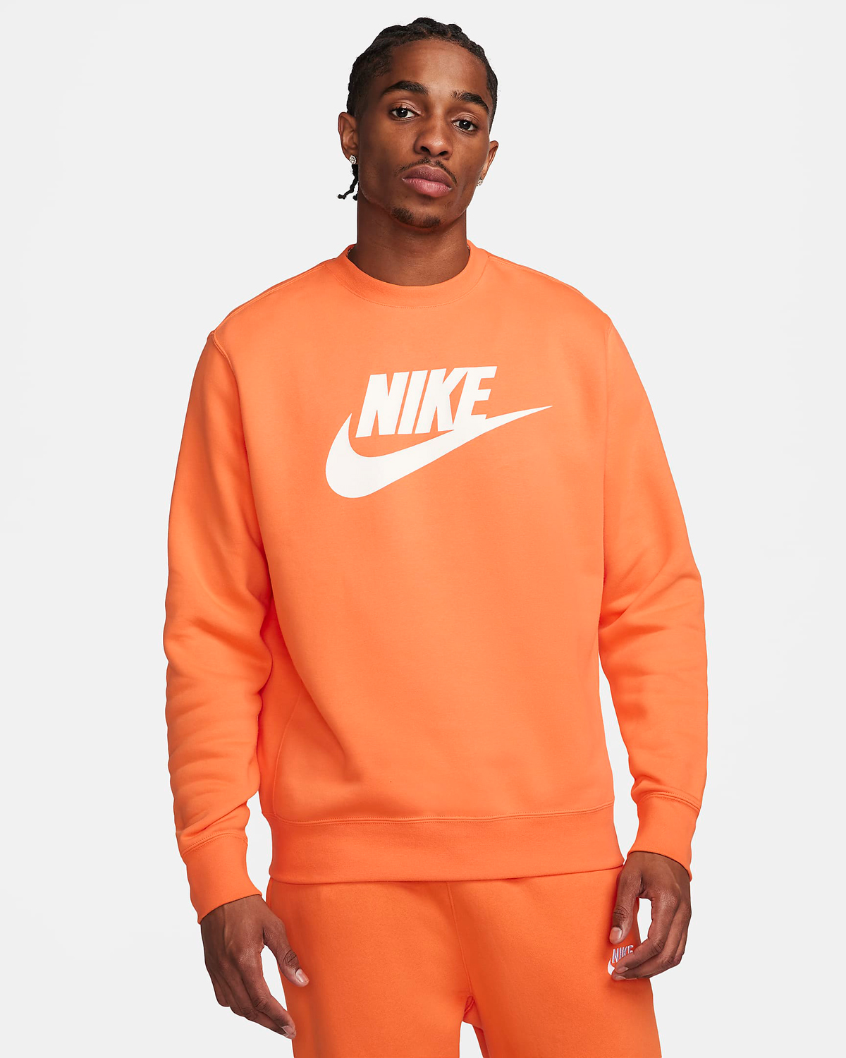 Nike Club Fleece Graphic Crew Sweatshirt Bright Mandarin