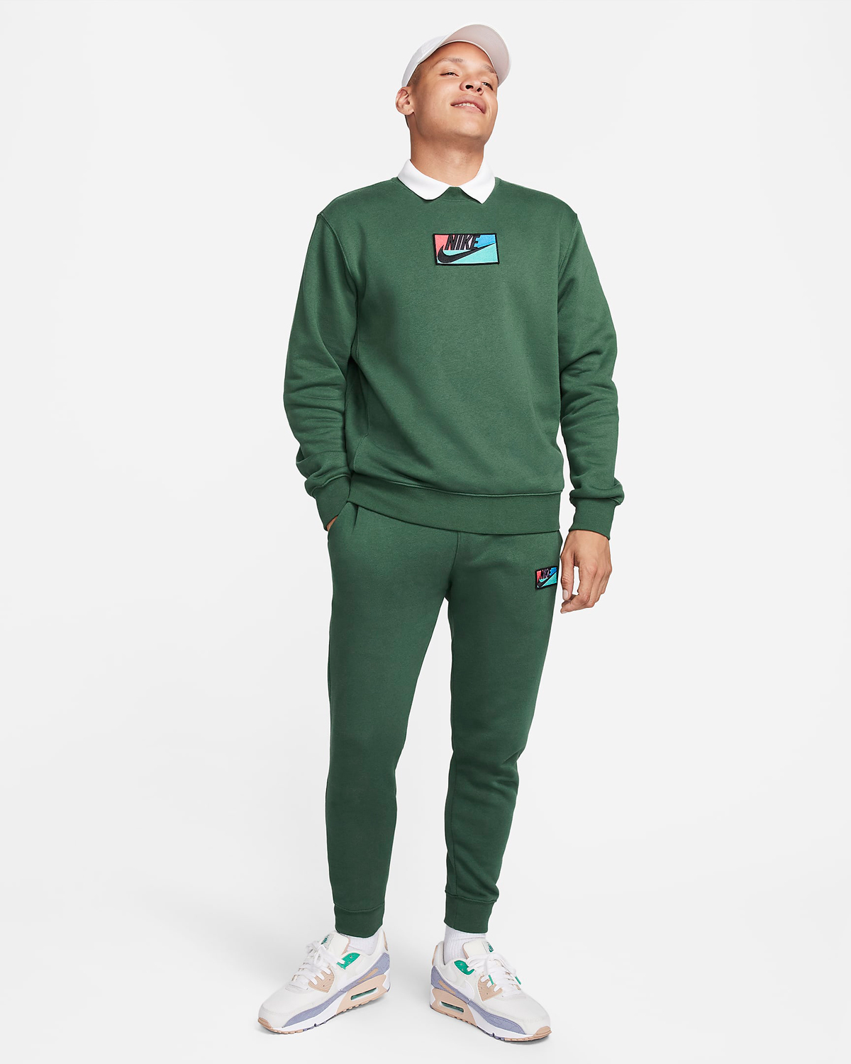 Nike-Club-Fleece-Patch-Crew-Sweatshirt-Fir-Green-Outfit