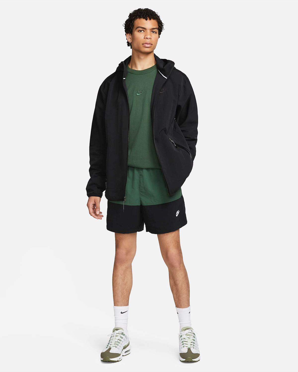 Nike-Club-Woven-Color-Blocked-Shorts-Fir-Green-Black-Outfit