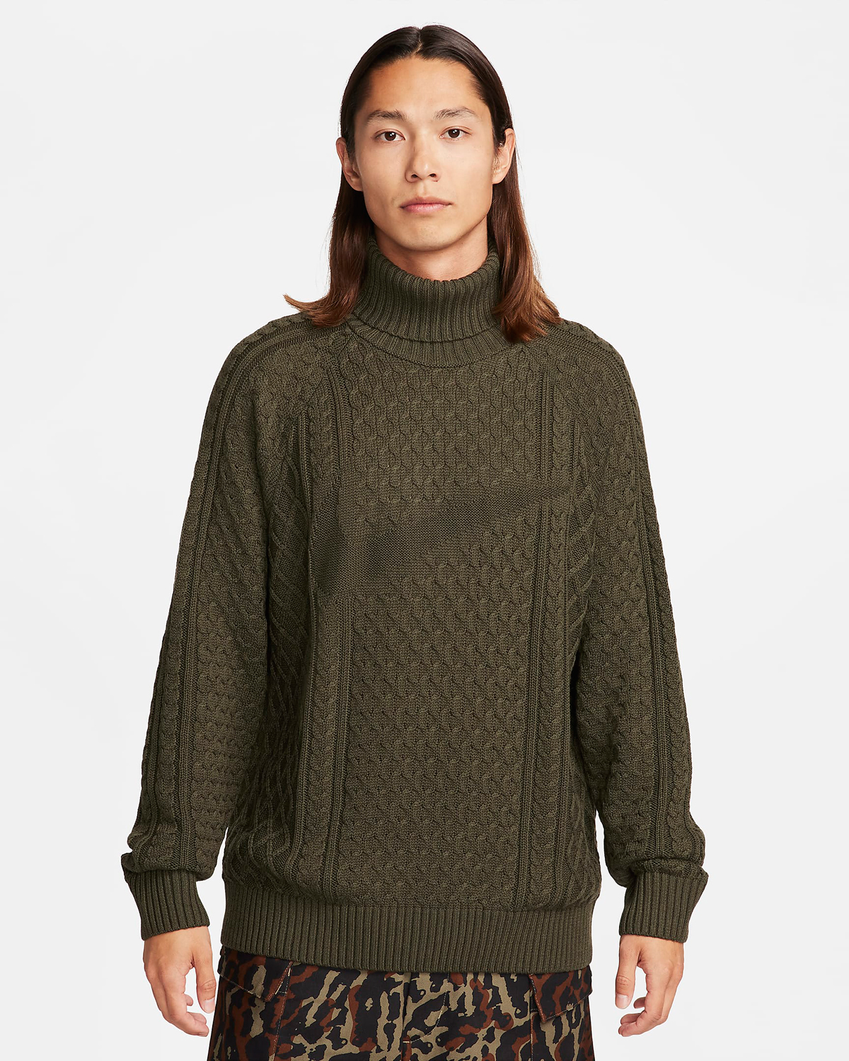 Nike Life Cable Knit Turtleneck Sweater Cargo Khaki 1