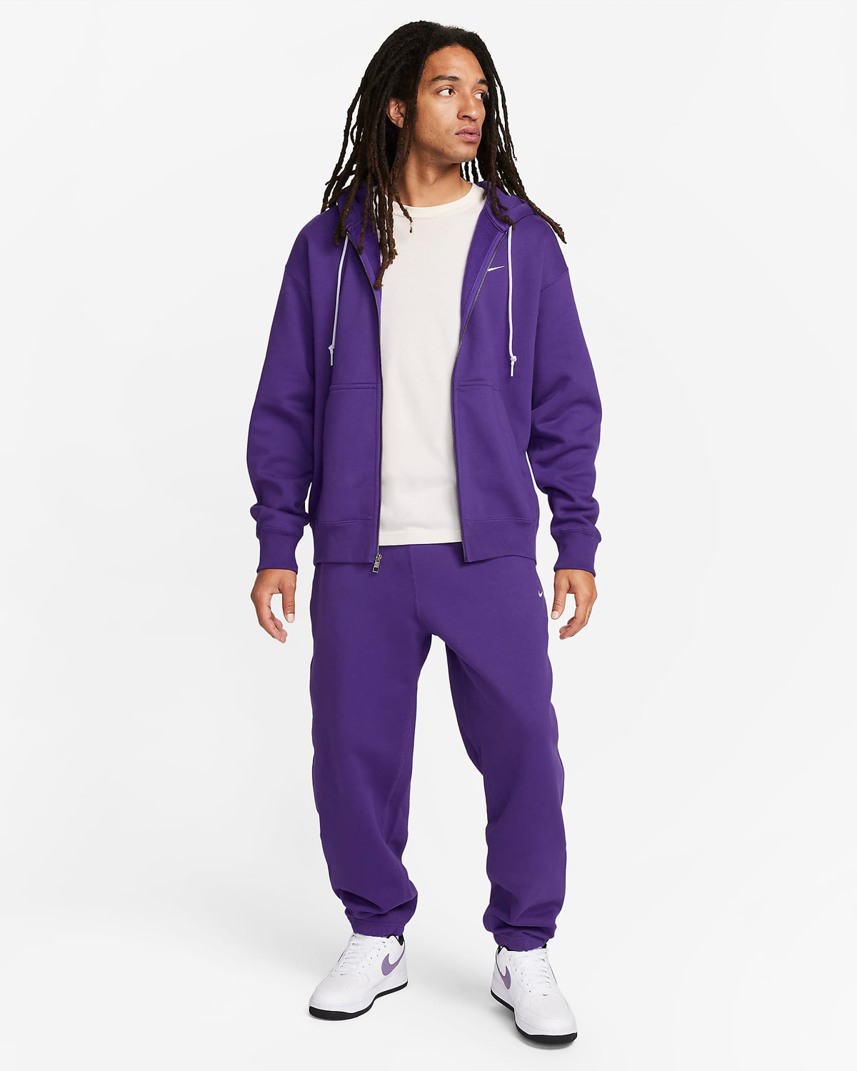 Nike Solo Swoosh Fleece Full Zip Hoodie Field Purple Outfit