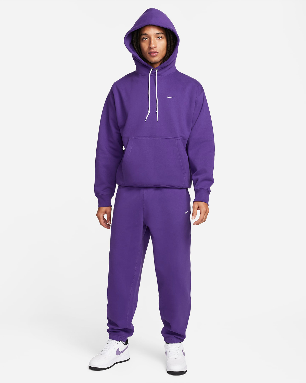 Nike Solo Swoosh Fleece Pullover Hoodie Field Purple Outfit