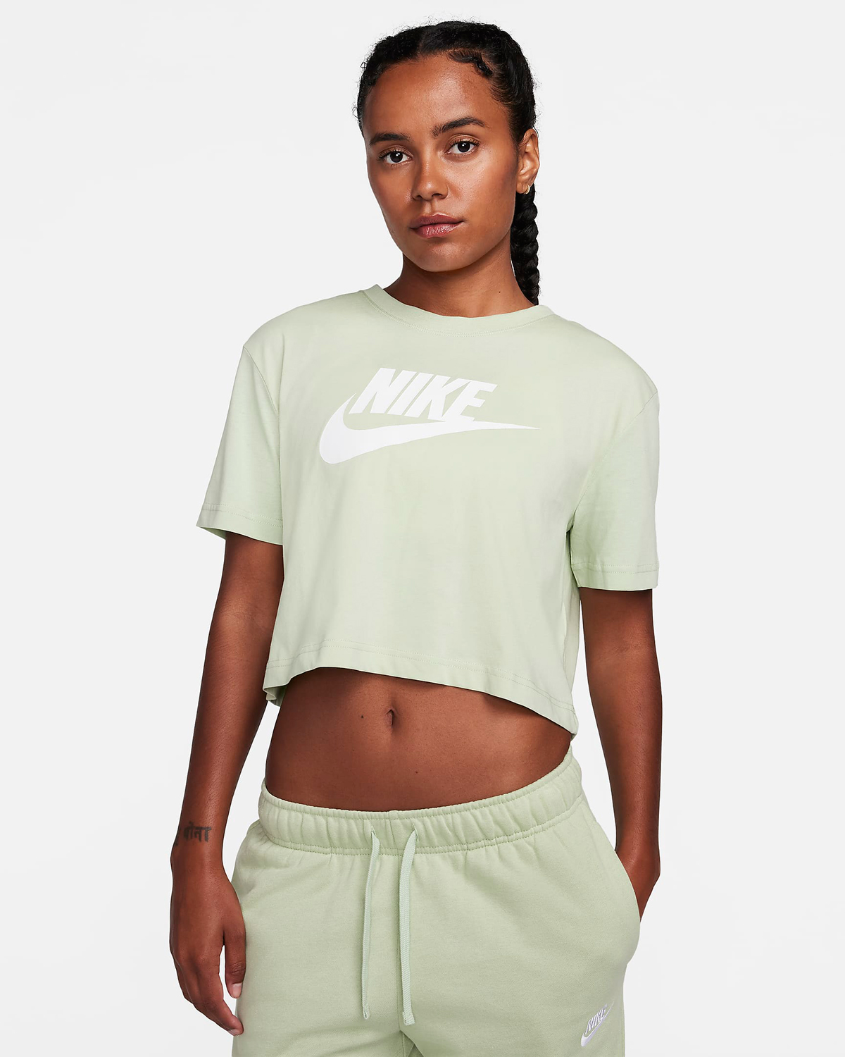 Nike-Sportswear-Womens-Cropped-Logo-T-Shirt-Honeydew