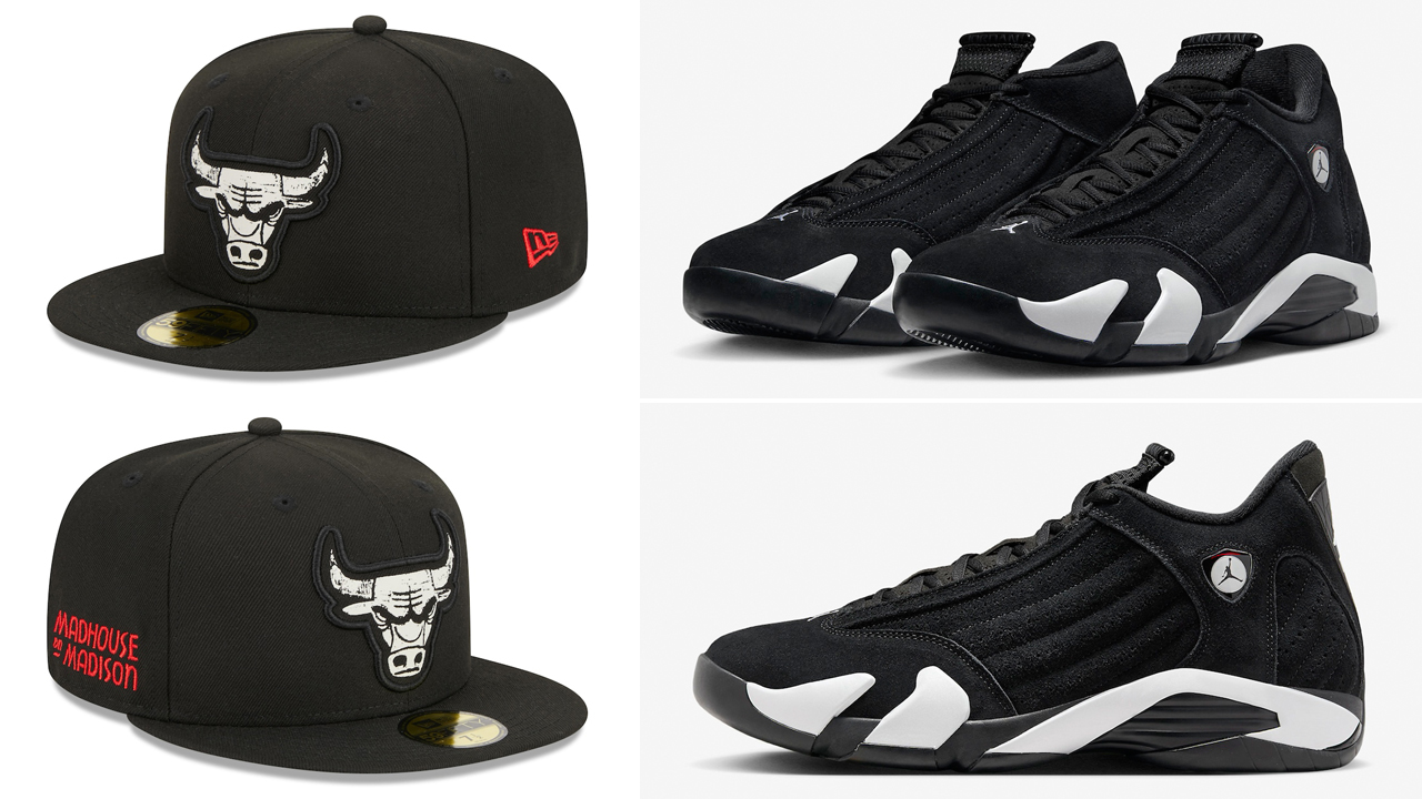 Air-Jordan-14-Black-White-Bulls-New-Era-Hat