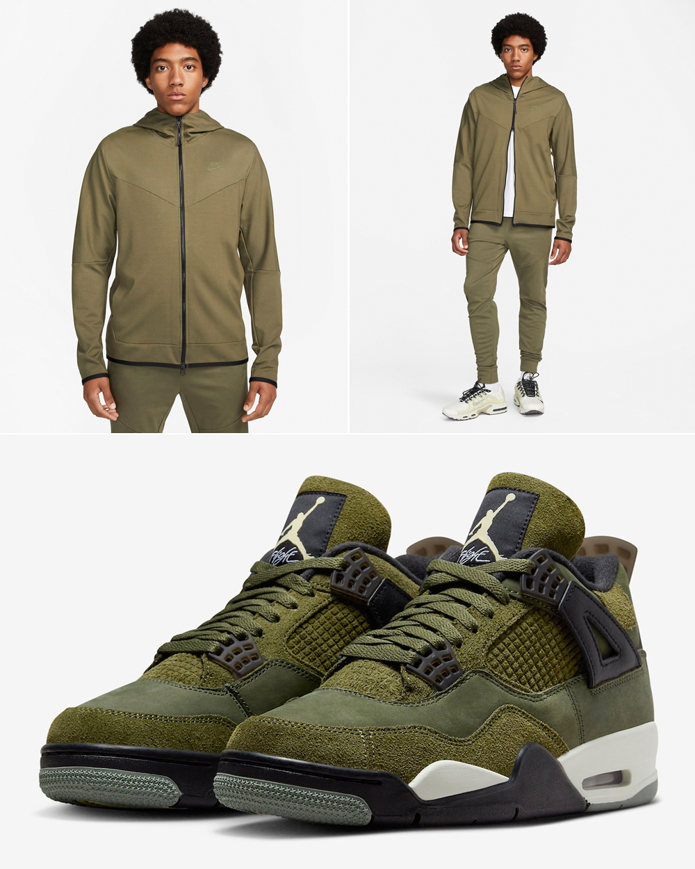 Air-Jordan-4-Craft-Olive-Nike-Tech-Fleece-Hoodie-Pants