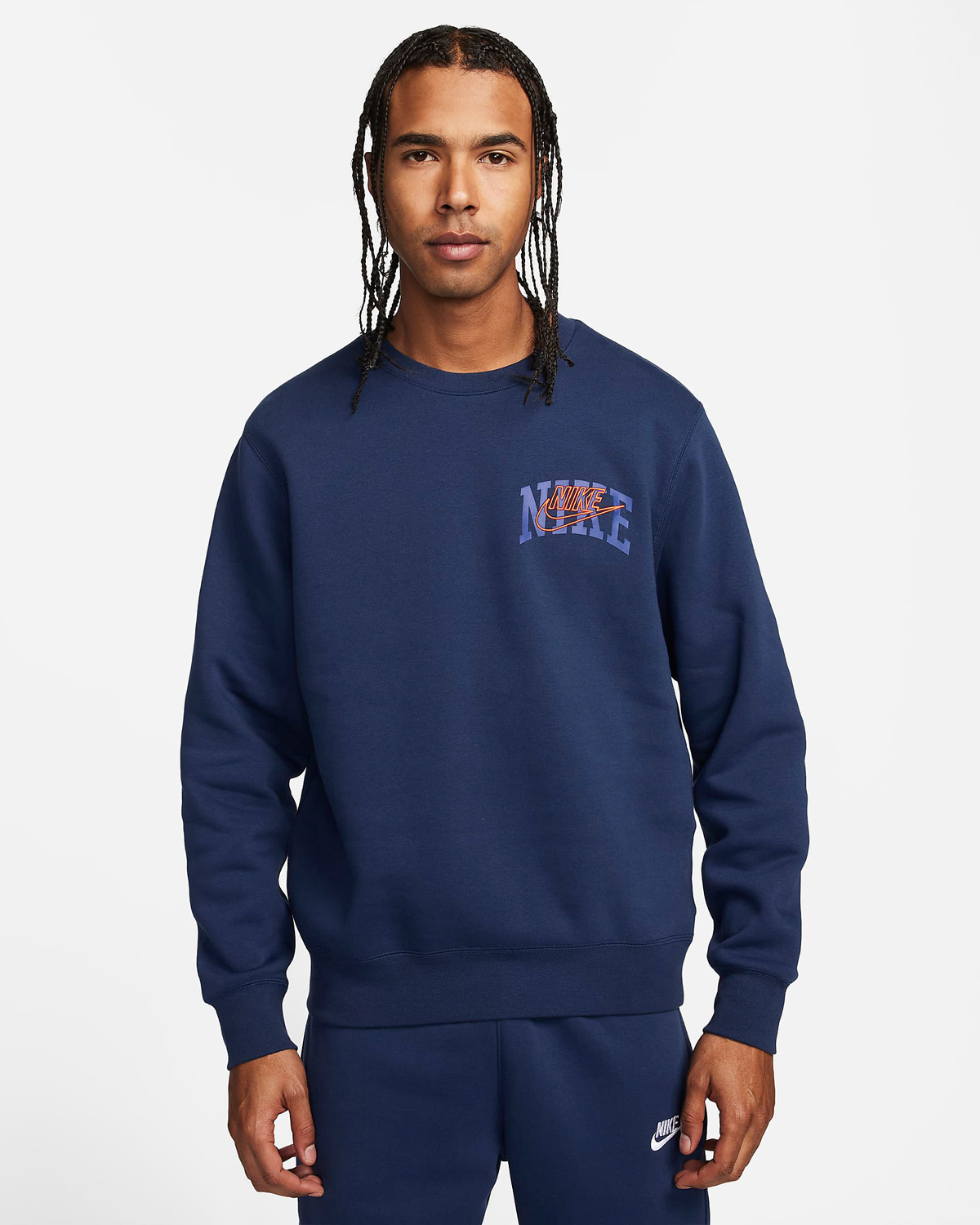 Nike Club Fleece Sweatshirt Midnight Navy Safety Orange