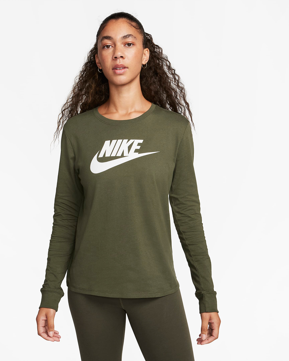 Nike Sportswear Womens Long Sleeve T Shirt Olive Cargo Khaki