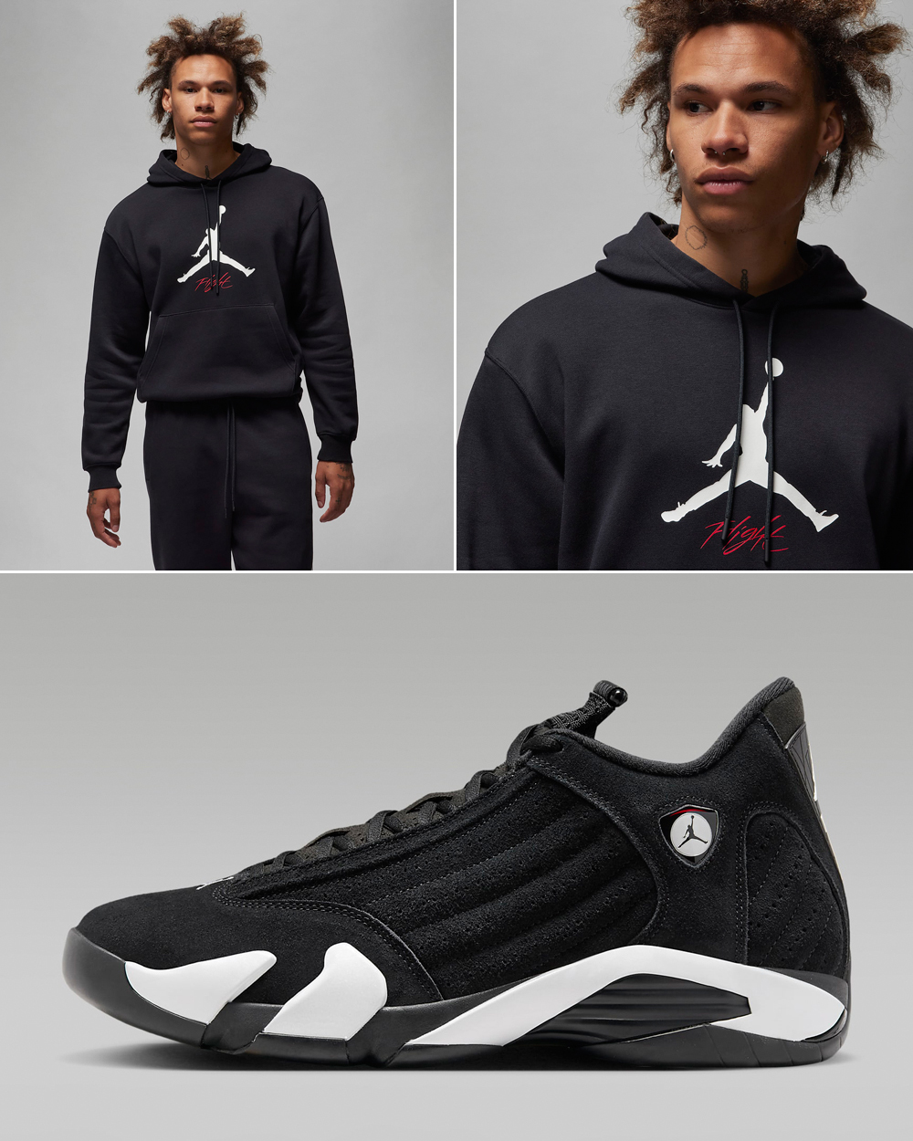 Air-Jordan-14-Black-White-Hoodie-Pants-Matching-Outfit