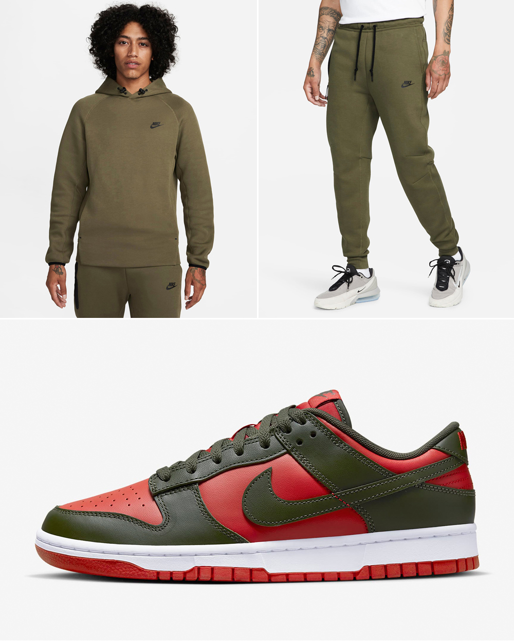 Nike Dunk Low Cargo Khaki Mystic Red Outfits