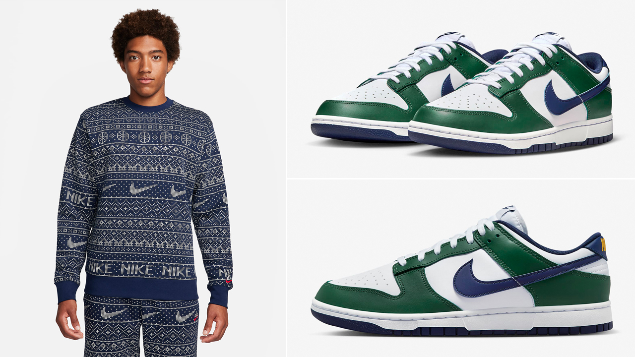Nike Dunk Low Fir Midnight Navy Holiday Sweatshirt Pants Outfit