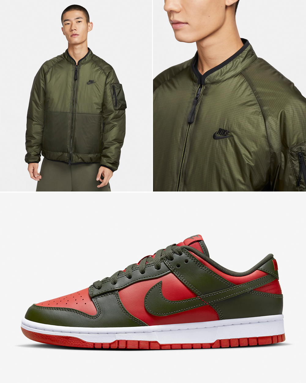 Nike-Dunk-Low-Mystic-Red-Cargo-Khaki-Jacket-Matching-Outfit