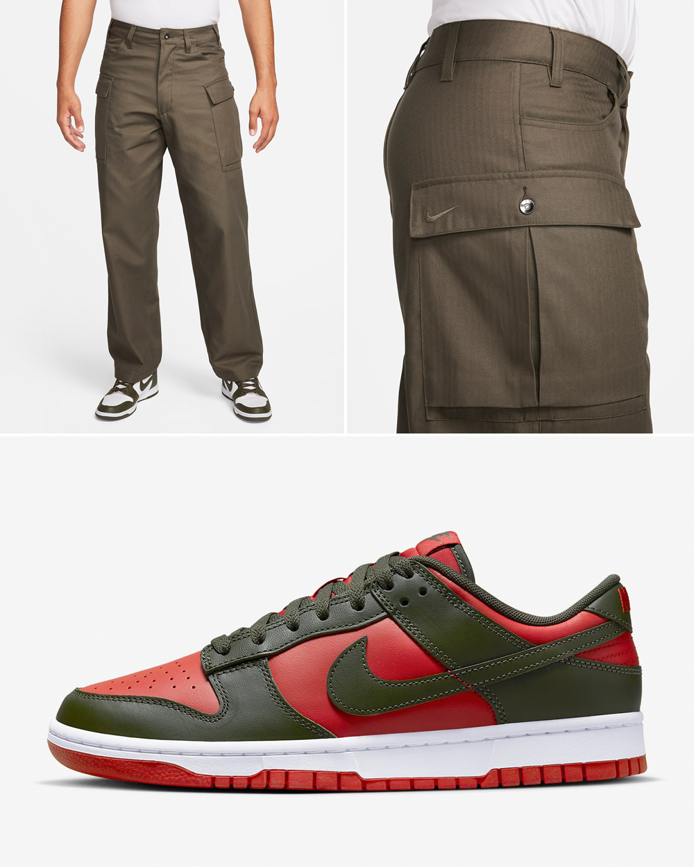 Nike-Dunk-Low-Mystic-Red-Cargo-Khaki-Jacket-Matching-Pants