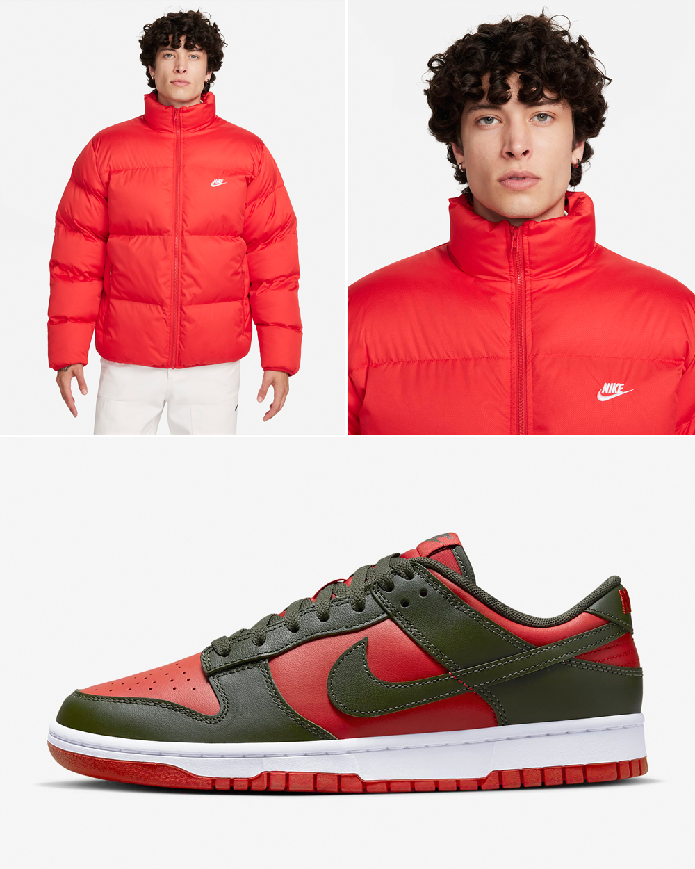 Nike Dunk Low Mystic Red Puffer Jacket Matching Outfit