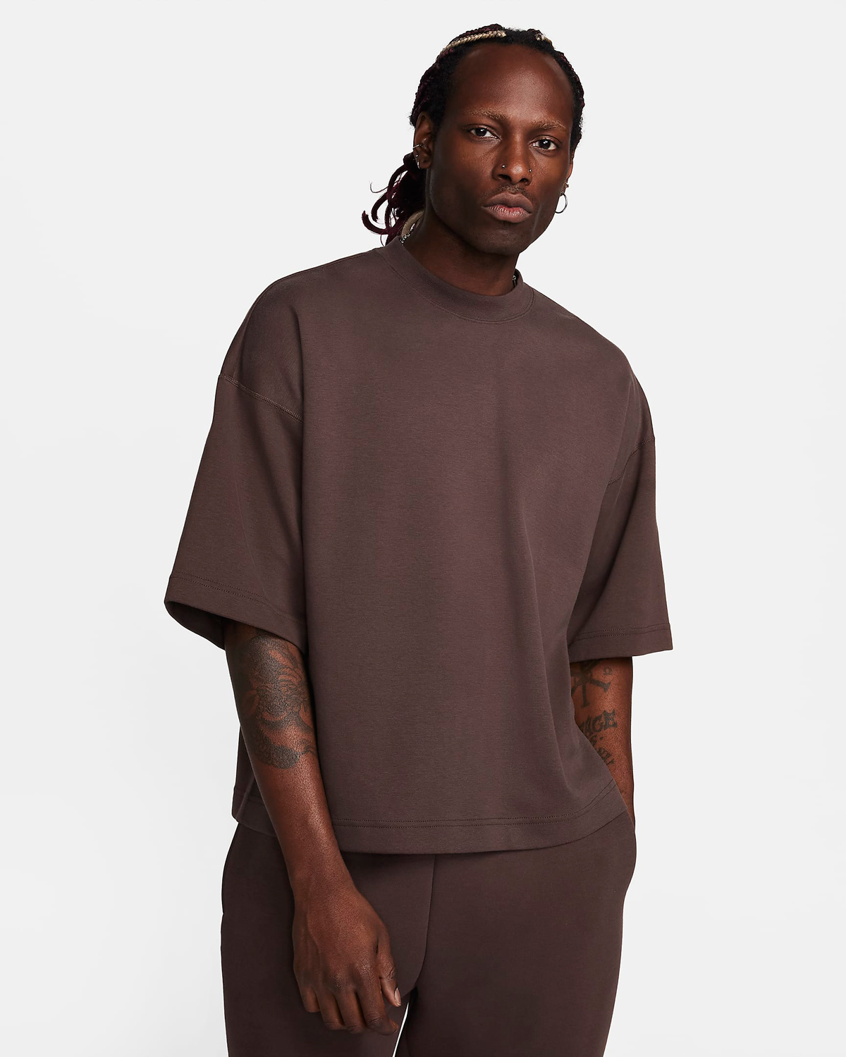 Nike-Tech-Fleece-Reimagined-Short-Sleeve-Sweatshirt-Baroque-Brown