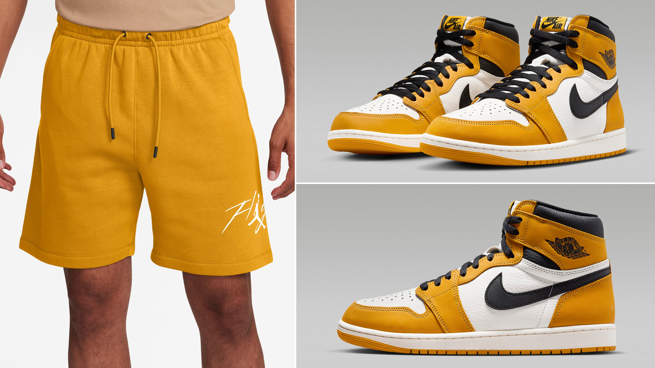 Air-Jordan-1-High-Yellow-Ochre-Shorts-Matching-Outfit