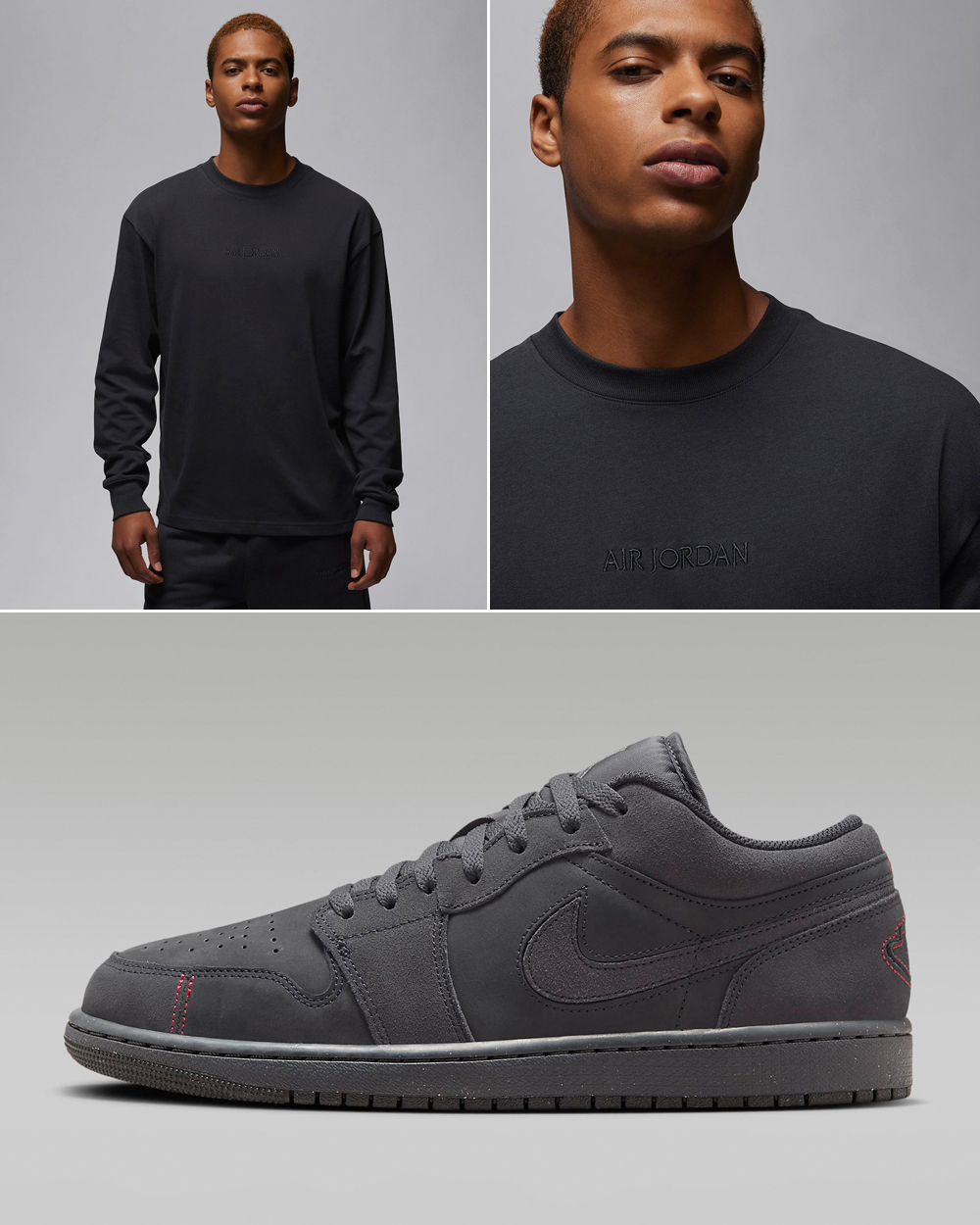Air-Jordan-1-Low-Craft-Dark-Smoke-Grey-Long-Sleeve-T-Shirt-Matching-Outfit