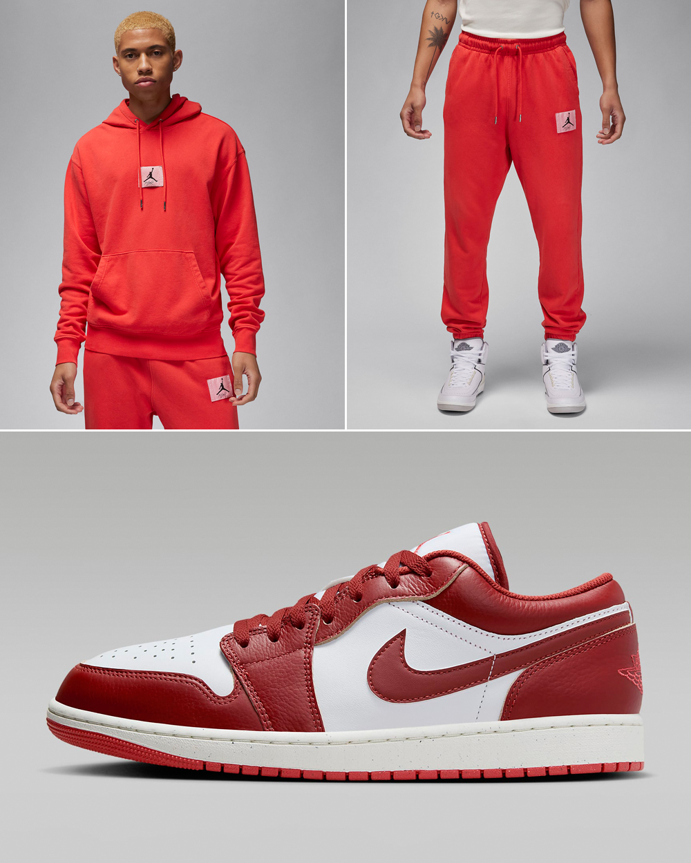 Air-Jordan-1-Low-SE-White-Lobster-Dune-Red-Hoodie-Pants-Outfit