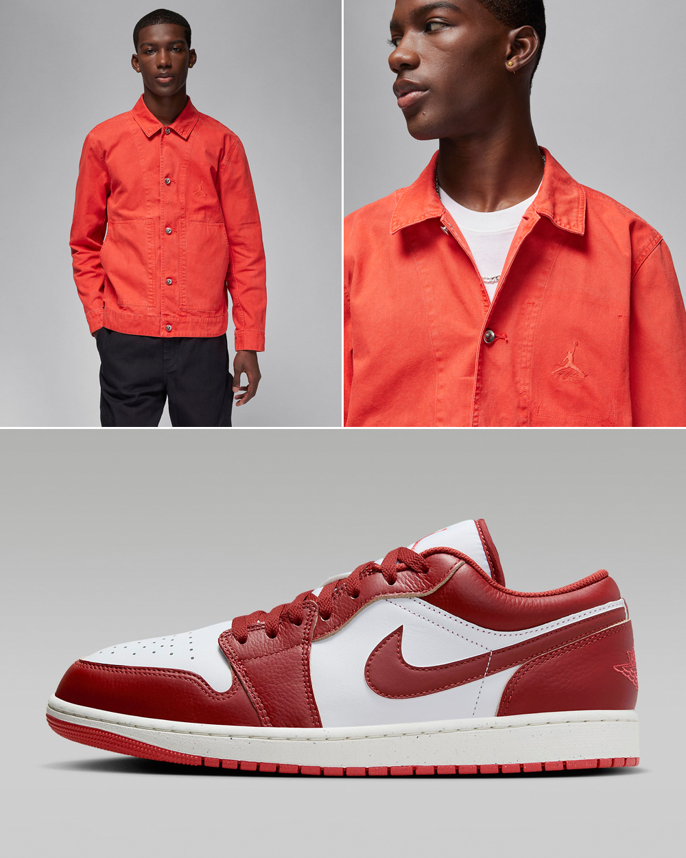 Air-Jordan-1-Low-SE-White-Lobster-Dune-Red-Jacket-Outfit