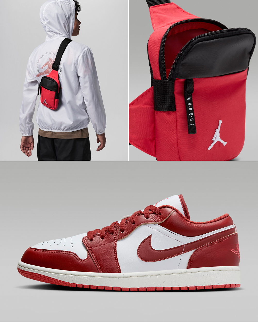 Air-Jordan-1-Low-SE-White-Lobster-Dune-Red-Matching-Hip-Bag