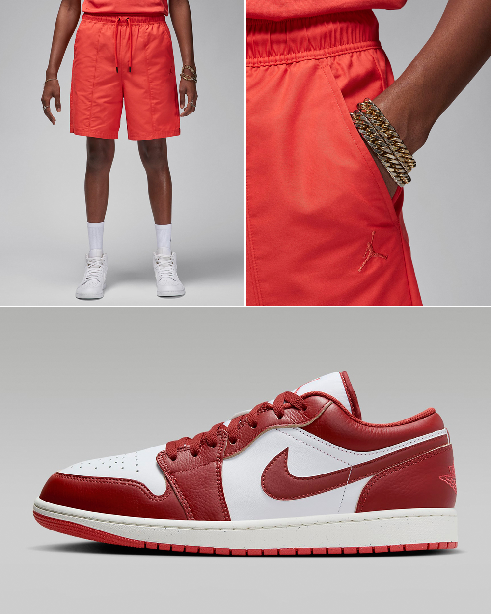 Air-Jordan-1-Low-SE-White-Lobster-Dune-Red-Shorts-Outfit
