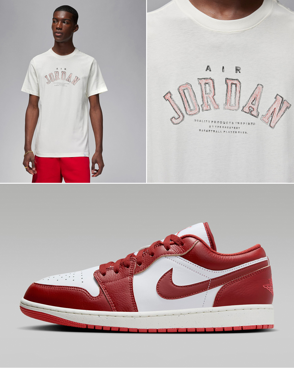 Air-Jordan-1-Low-SE-White-Lobster-Dune-Red-T-Shirt-Outfit