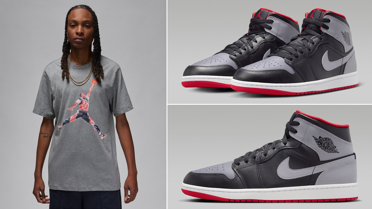 Air-Jordan-1-Mid-Black-Fire-Red-Cement-Grey-Shirts-Clothing-Outfits