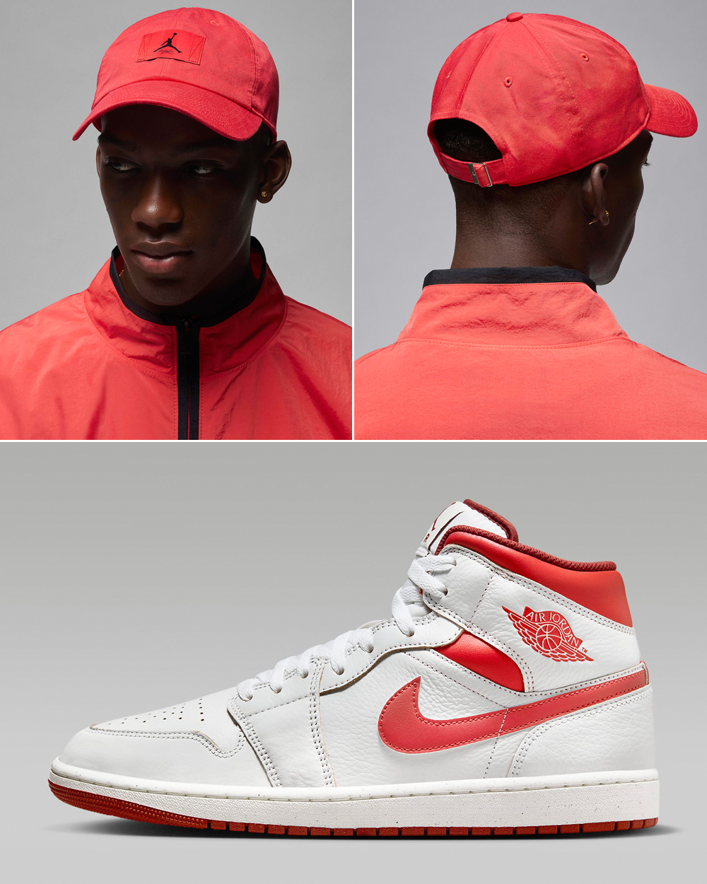 Air-Jordan-1-Mid-SE-White-Dune-Red-Lobster-Hat-Matching-Outfit