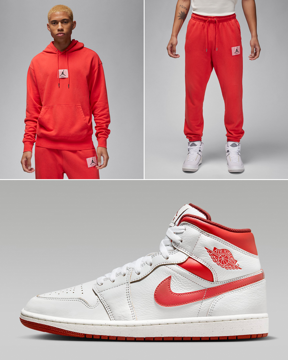 Air-Jordan-1-Mid-SE-White-Dune-Red-Lobster-Hoodie-Pants-Matching-Outfit