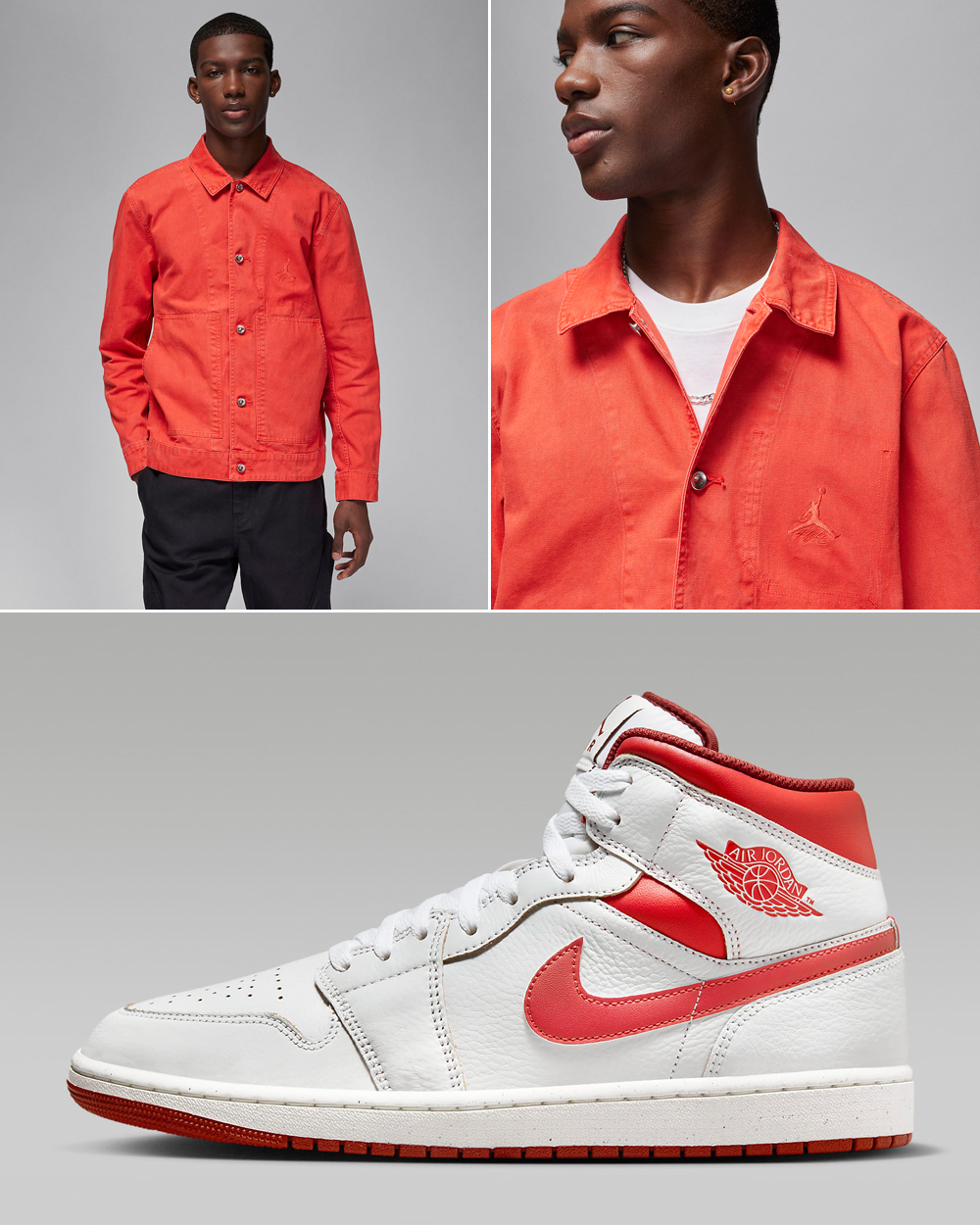 Air-Jordan-1-Mid-SE-White-Dune-Red-Lobster-Jacket-Matching-Outfit