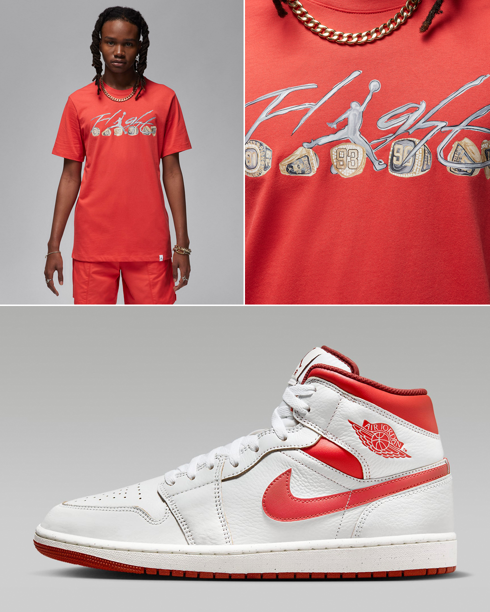 Air-Jordan-1-Mid-SE-White-Dune-Red-Lobster-Shirt-Matching-Outfit