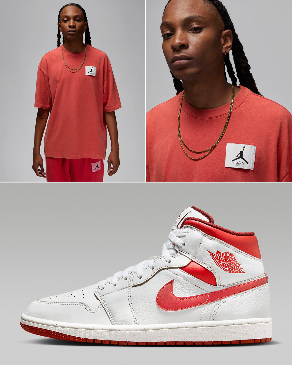 Air-Jordan-1-Mid-SE-White-Dune-Red-Lobster-T-Shirt-Matching-Outfit